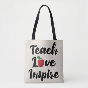 Bolsa Tote Ensine Amor Inspire Citação de Professor Escolar A