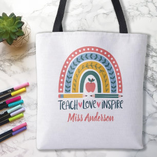 Bolsa Tote Ensine Amor Inspire Professor Chuva de Cores Agrad