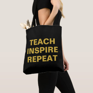 Bolsa Tote Ensine Inspire Repita Design Motivacional Preto