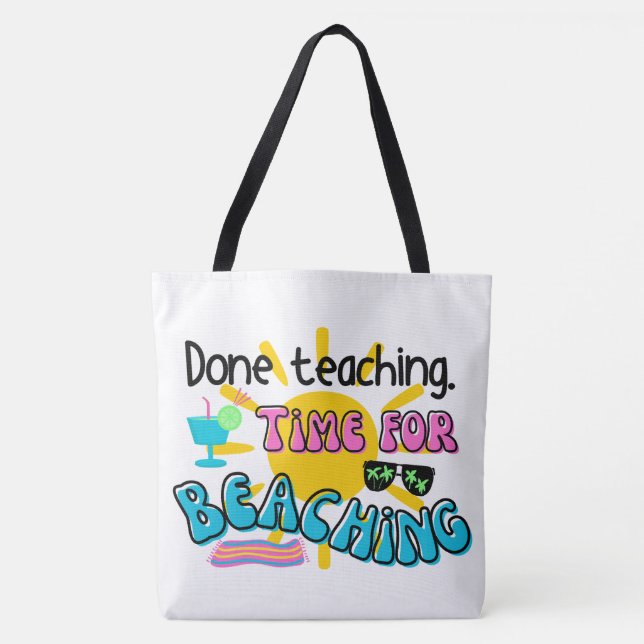Bolsa Tote Ensino acabado. Tempo para Beaching com Sunshine (Frente)