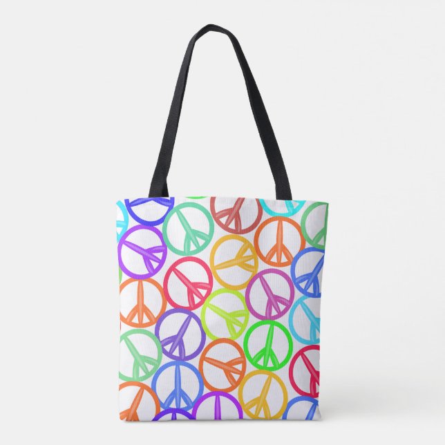 Bolsa Tote Epic Multicolor Groovy Sinal de Paz Padrão Design (Verso)