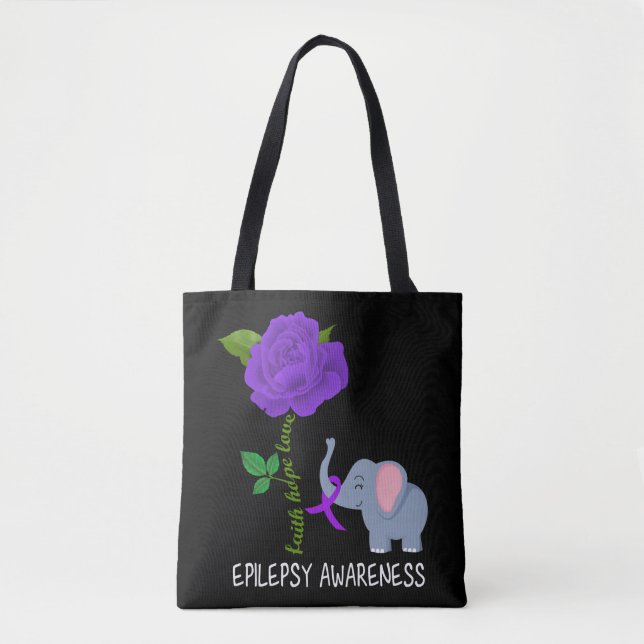 Bolsa Tote Epilepsia Sensibilização Fé Esperança Amor Elefant (Frente)