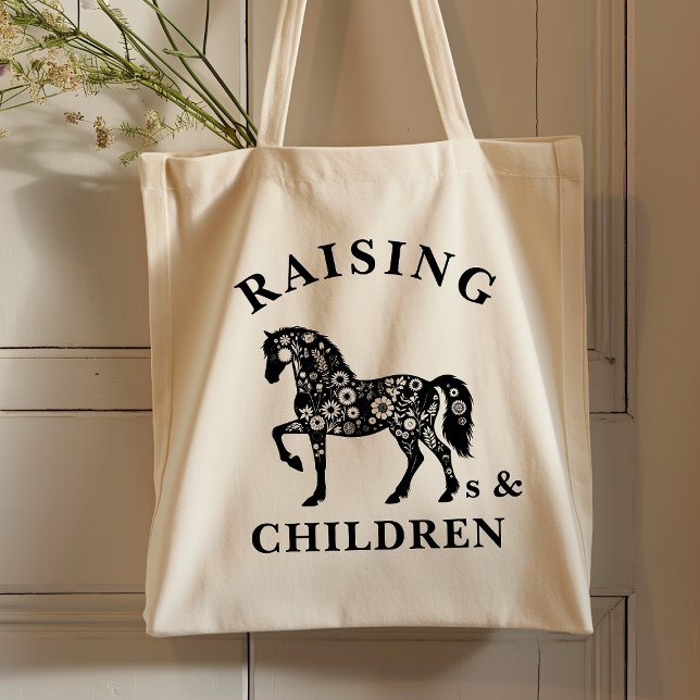 Bolsa Tote Equestre e Crianças (Raising horses and children tote bag for horse lovers.)
