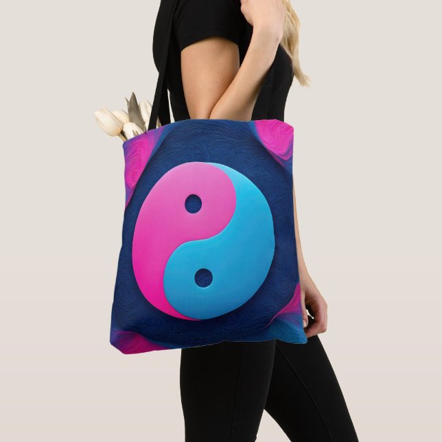 Bolsa Tote Equilíbrio Geométrico: Padrão Vibrante Yin Yang (Close Up)