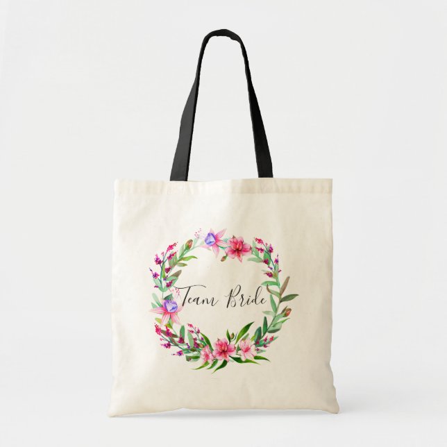 Bolsa Tote Equipe da noiva. Casamento floral tropical aquarel (Frente)