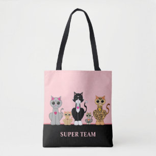 Bolsa Tote Equipe de Gatinho Fofo & Caligrafia em Preto e Ros