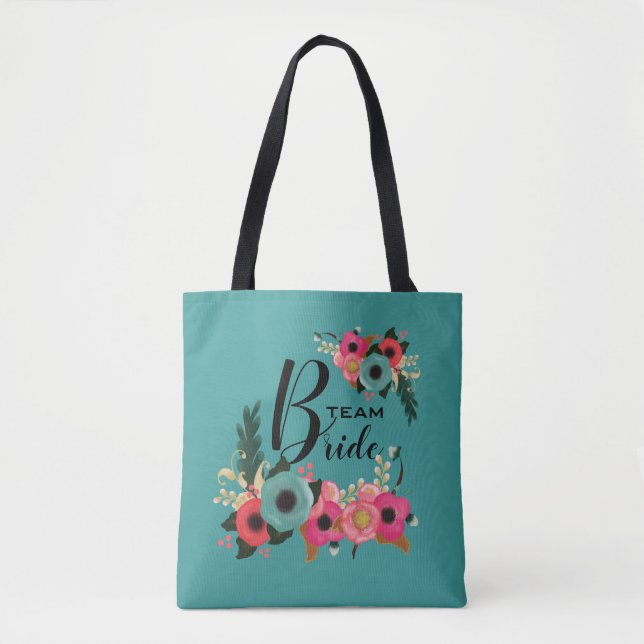 Bolsa Tote Equipe de noiva. Bridesmaid Modern Floral Gift (Frente)