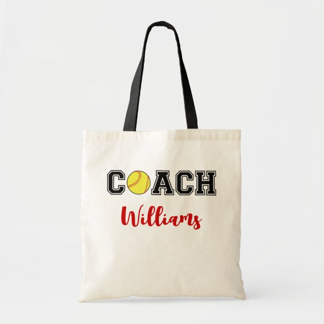 Bolsa Tote Equipe personalizada de treinador de softball (Frente)