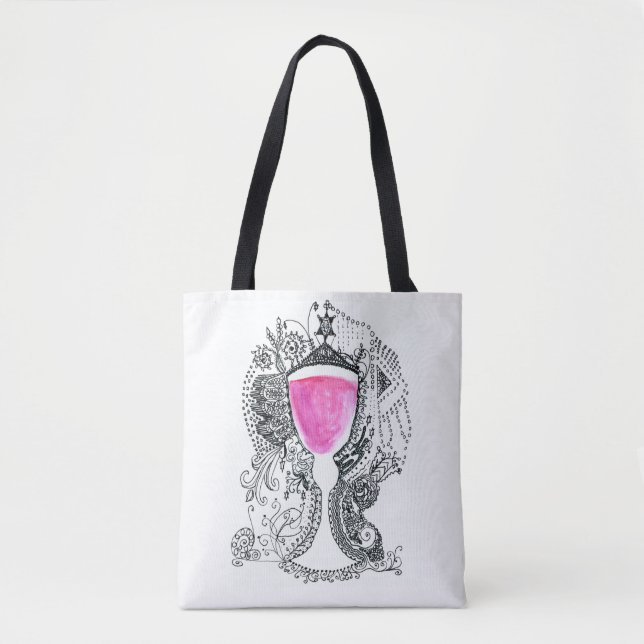 Bolsa Tote Equipe Yalta White Pink e Black Wine Cup (Frente)