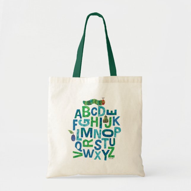 Bolsa Tote Eric Carle | Padrão das letras das lagartas alfabé (Frente)