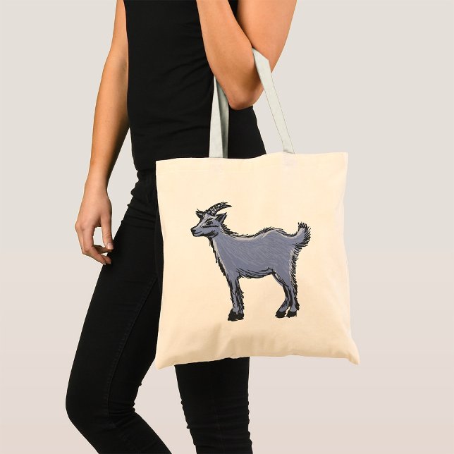 Bolsa Tote Esboço de Cabra Cinza Animal de Fazenda Rústico (Criador carregado)