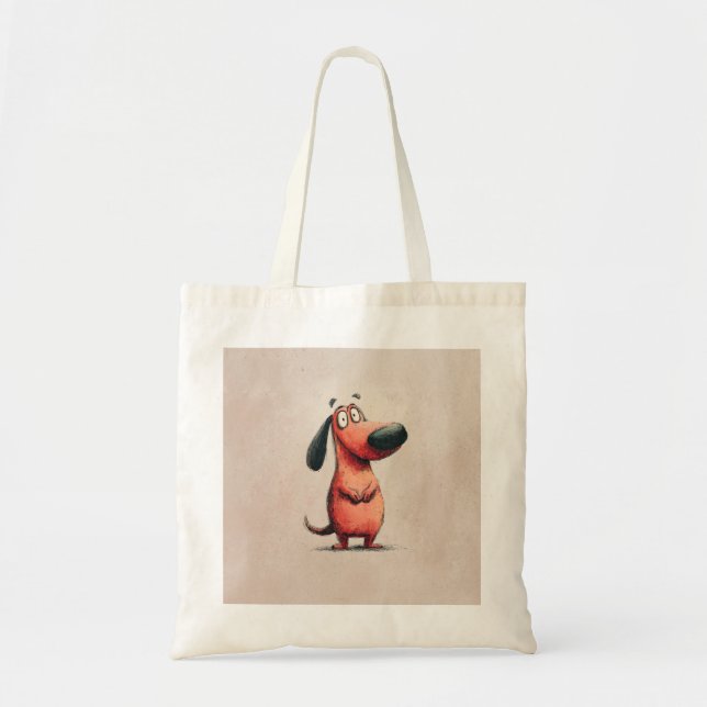 Bolsa Tote Esboço de Ilustração de Cachorro de Desenho Animad (Frente)