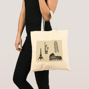 Bolsa Tote Esboço de Pontos Turísticos Famosos do Mundo