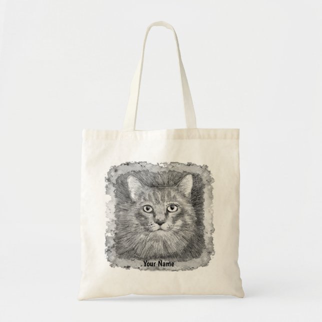 Bolsa Tote Esboço de Rosto de Gato  (Frente)