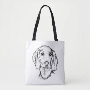 Bolsa Tote esboço desenhado pela mão preto, cachorrinho branc