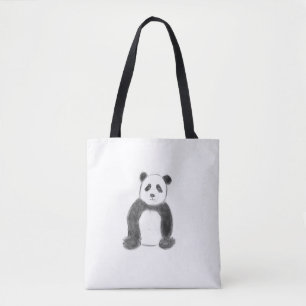 Bolsa Tote Esboço do panda branco e preto