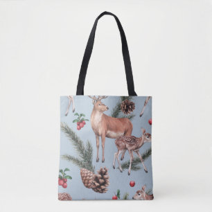 Bolsa Tote Esboço dos animais de inverno, fundo azul.