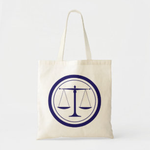Bolsa Tote Escalas azuis da silhueta de justiça