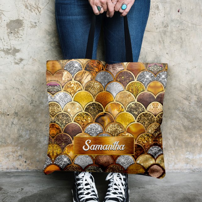 Bolsa Tote Escalas de sereia de ouro elegante (Criador carregado)