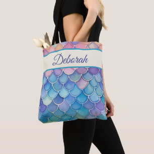 Bolsa Tote Escalas de Sereia de Pastel Personalizadas