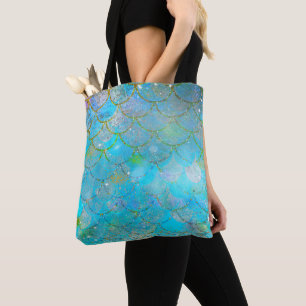 Bolsa Tote Escalas de Sereia do Shimmer Azul bonito e Iridesc