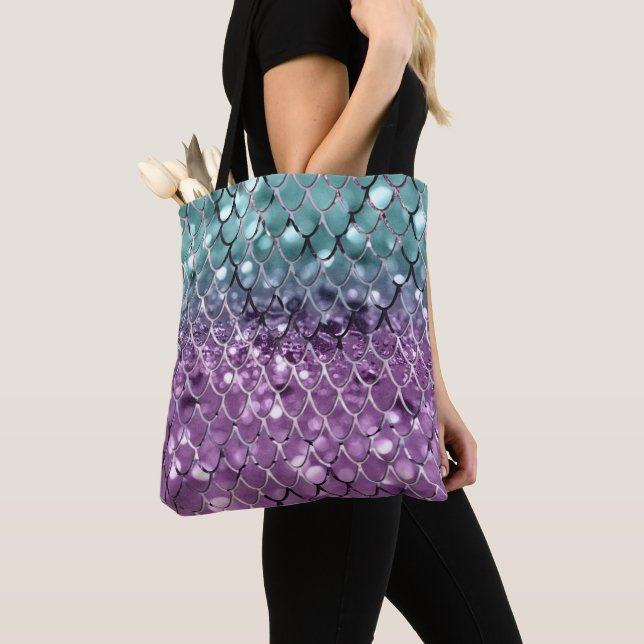 Bolsa Tote Escalas de Sereia em Aqua Purple MERMAID Glitter # (Close Up)