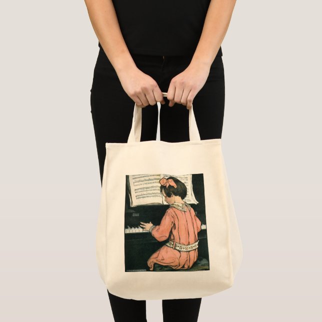 Bolsa Tote Escalas por Jessie Willcox Smith, Piano Music Girl (Frente (produto))