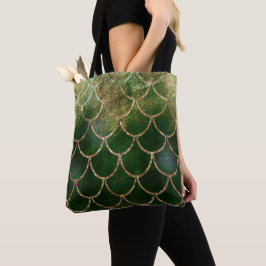Bolsa Tote Escamas de Peixe Sereia Brilho Verde e Dourado
