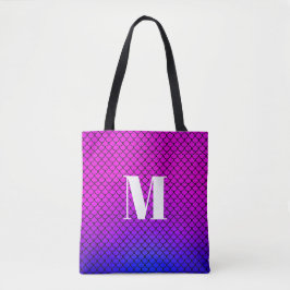 Bolsa Tote Escamas de sereia com ombre rosa e roxo moderno mo