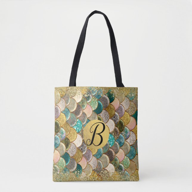 Bolsa Tote Escamas de Sereia Multi Cor Brilho Glam Moderno (Frente)