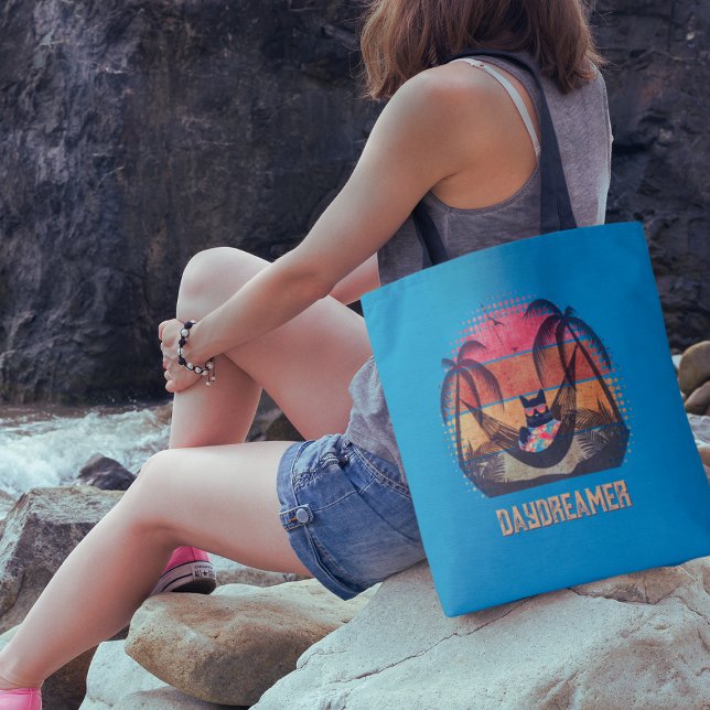 Bolsa Tote Escape tropical de Gato Legal e Sonhador (Daydreaming Cool Cat's Tropical Escape Tote Bag)