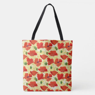 Bolsa Tote Escarlate Field Poppies Floral Patterno em amarelo