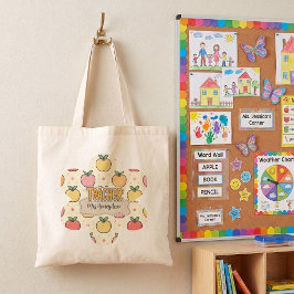 Bolsa Tote Escola do Professor Amarelo Padrão de Maçã
