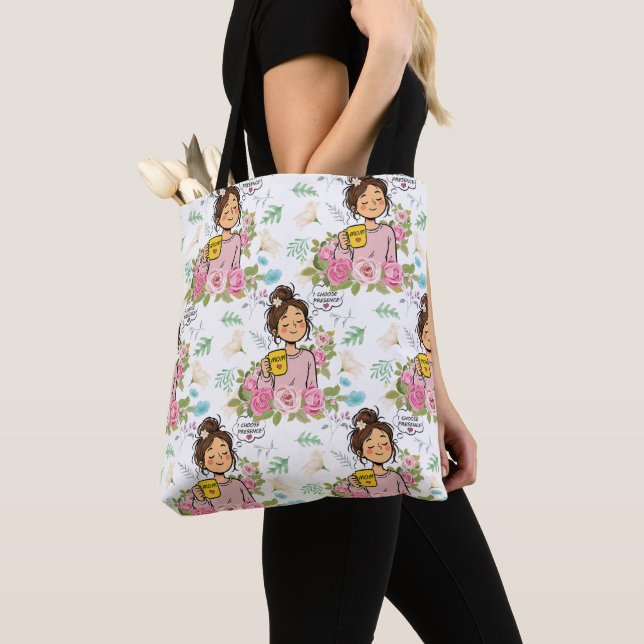 Bolsa Tote Escolho Presença Floral Mãe Consciente (Close Up)