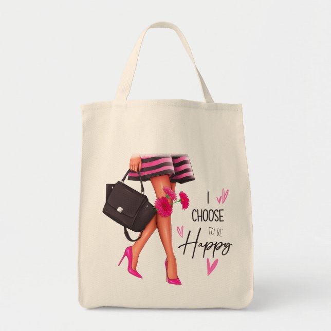 Bolsa Tote Escolho Ser Feliz (Pele Leve) Tote Bag (Frente)