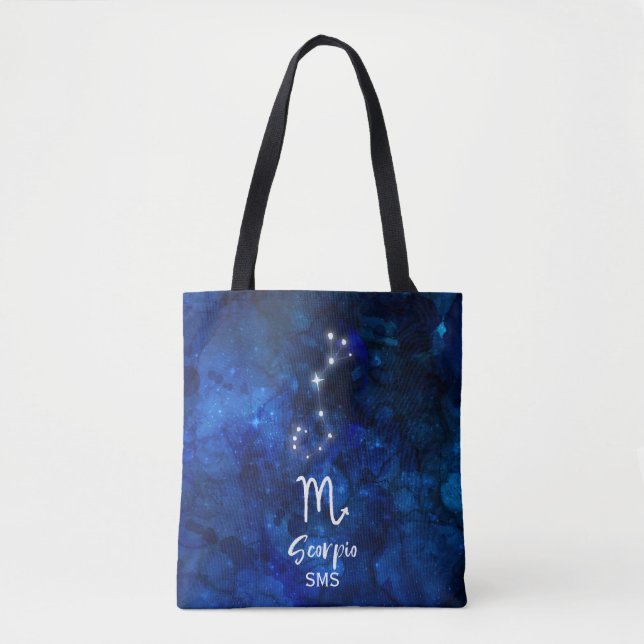 Bolsa Tote Escorpião Zodiac Constelação Azul Galáxia Monogram (Frente)