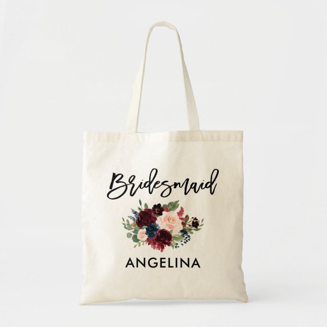 Bolsa Tote Escova Escova Azul-Floral Bridesmaid (Frente)