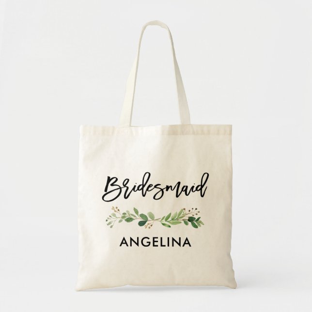 Bolsa Tote Escova-Escova Verde Botânica Bridesmaid (Frente)