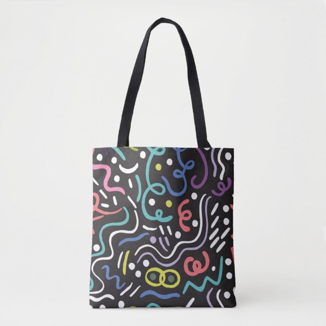 Bolsa Tote Escova puxada pela mão. padrão abstrato, zigzags,  (Frente)