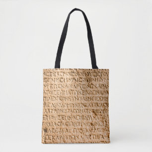 Bolsa Tote escrevendo grego antigo esculpido em pedra