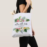 Bolsa Tote Escrita aquarela tropical mãe da noiva<br><div class="desc">Linda mãe da folhagem de cor tropical da água do saco da noiva. Parte de uma coleção de comemorações de verão. A cor pode ser alterada.</div>