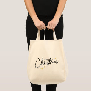 Bolsa Tote Escrita moderna e fofa Estrelas de Natal Feliz