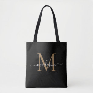 Bolsa Tote Escrito Menino Dourado Moderno Monograma Girassol