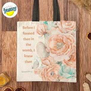 Bolsa Tote Escritura Cristã de Rosas de Aquarela Jeremiah 1:5