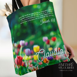 Bolsa Tote Escritura da Bíblia do Jardim da Flor da Tulip