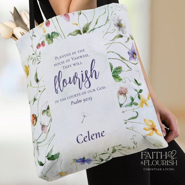 Bolsa Tote Escritura de flor selvagem personalizada com aquar (Criador carregado)