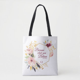 Bolsa Tote Escritura de Mateus Dourado Floral Monograma de Aq