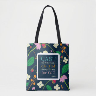 Bolsa Tote Escritura Floral 1 Peter 5:7