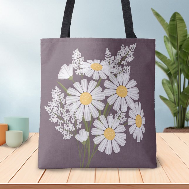 Bolsa Tote Escuridão Branca Floral Elegante na Ameixa (Criador carregado)