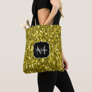 Bolsa Tote Escuro iluminante amarelo brilha Monograma